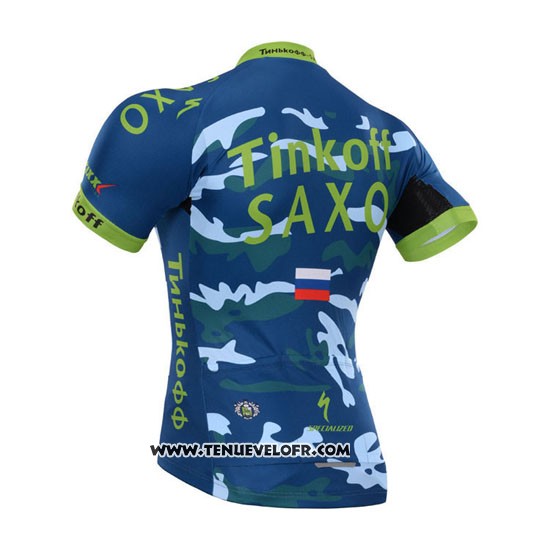 2015 Maillot Ciclismo Tinkoff Saxo Bank Azur et Bleu Manches Courtes et Cuissard